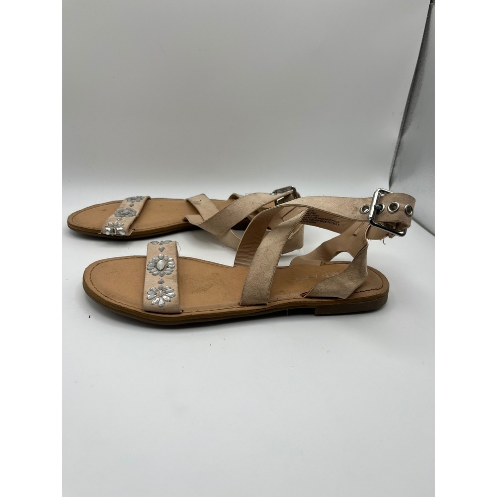 Rampage RAM-TERA2 Tan Beige Strappy Rhinestone Floral Flat Sandals Women Size 7M